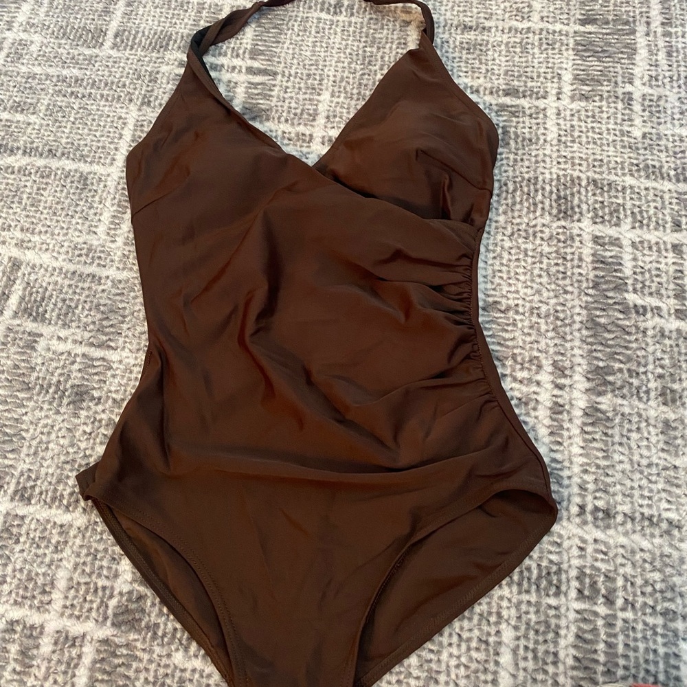 Bikini Village Chocolate Brown Bathing Suit, Size 10